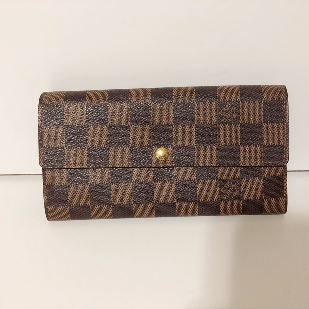 Authentic LOUIS VUITTON Damier Ebene Sarah Long Wallet